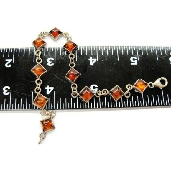 925 Sterling Silver Bracelet Square Dark Amber Square Stones HM - Picture 5 of 6